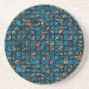 Mooie patchwork "look" in donker turquoise zandsteen onderzetter