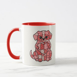 Mooie Patchwork Puppie Hond met Hart Illustratie Mok