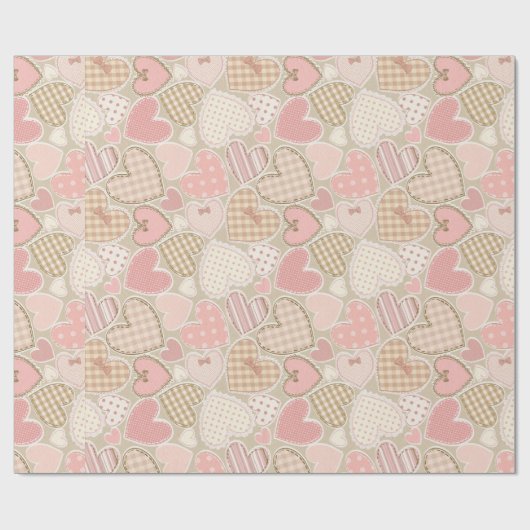 Mooie Patchwork Roze Harten & Bogen Girly Cadeaupapier (Vlak)
