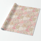Mooie Patchwork Roze Harten & Bogen Girly Cadeaupapier (Uitgerold)