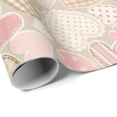 Mooie Patchwork Roze Harten & Bogen Girly Cadeaupapier (Rol Hoek)