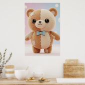 Mooie Patchwork Teddybeer Illustratie Poster (Keuken)