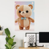 Mooie Patchwork Teddybeer Illustratie Poster (Thuiskantoor)