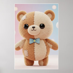 Mooie Patchwork Teddybeer Illustratie Poster
