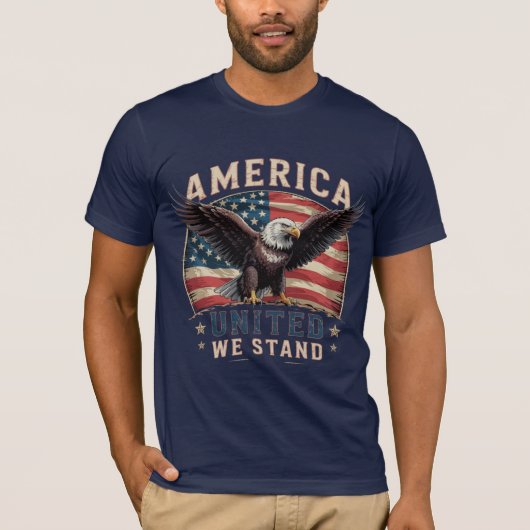 Mooie Patriottische United We Stand American Eagle T-shirt (Voorkant)
