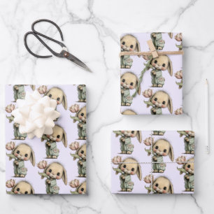 Mooie patroon met een konijn die een tulp vasthoud inpakpapier vel