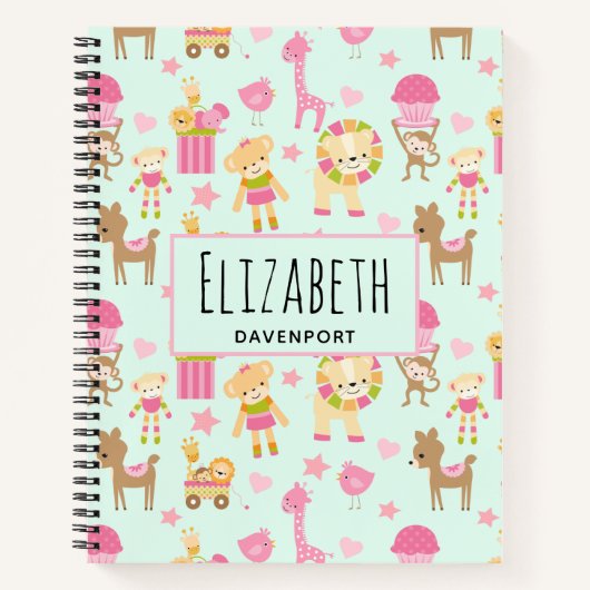 Mooie patroon met gelukkige dieren en speelgoed notitieboek (Voorkant)