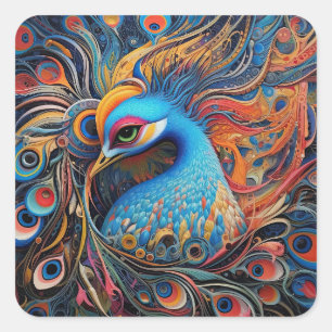 mooie pauw art nouveau vierkante sticker
