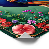 Mooie pauw bloemenachtergrond poster (Hoek)