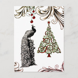 Mooie pauw en kerstboom feestdagenkaart