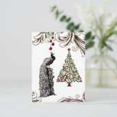 Mooie pauw en kerstboom feestdagenkaart (Staand voorkant)