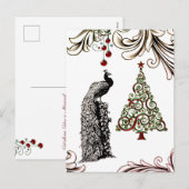 Mooie pauw en kerstboom feestdagenkaart (Voorkant / Achterkant)