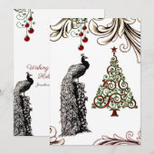 Mooie pauw en kerstboom flat feestdagenkaart (Voorkant / Achterkant)