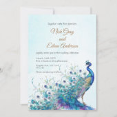 Mooie pauw en veren bruiloft uitnodiging (Voorkant)