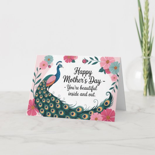 Mooie Pauw Moederdag Bloemen Kaart (Voorkant)