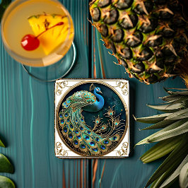 Mooie Pauwblauwe Goud Turquoise Art Deco   Kartonnen Onderzetters