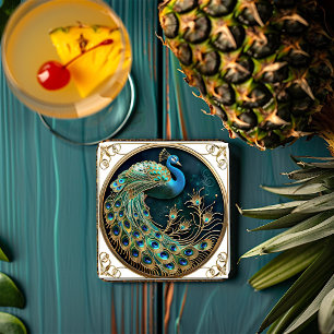 Mooie Pauwblauwe Goud Turquoise Art Deco Kartonnen Onderzetters