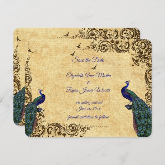 Mooie pauwen Bewaar de datum Kaart (Voorkant / Achterkant)