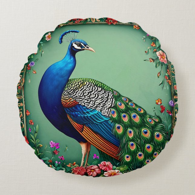 Mooie pauwenbloem achtergrond rond kussen (Voorkant)