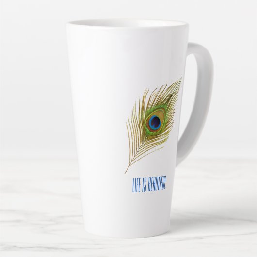 Mooie pauwerveer latte mok (Rechterhoek)