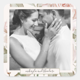 Mooie Peach Blush Rozen bruiloft foto Vierkante Sticker