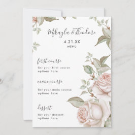 Mooie Peach Blush Rozen Wedding Menu