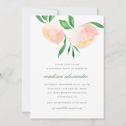 Mooie Peach Blush Waterverf Flower Verjaardag Kaart (Voorkant)