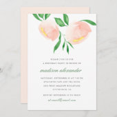 Mooie Peach Blush Waterverf Flower Verjaardag Kaart (Voorkant / Achterkant)