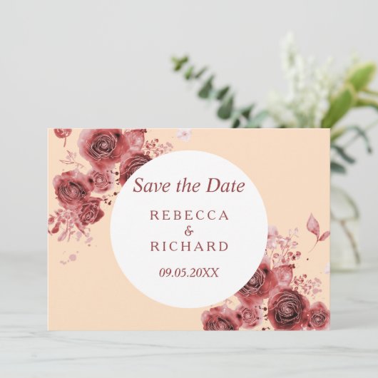 Mooie Peach en Bourgondië Save the Date (Staand voorkant)