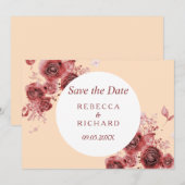 Mooie Peach en Bourgondië Save the Date (Voorkant / Achterkant)