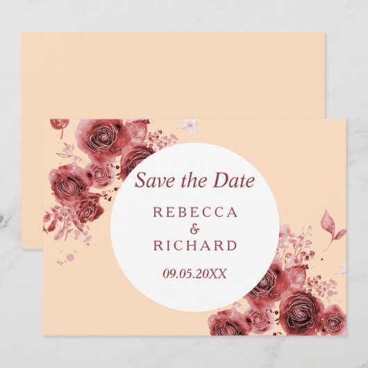 Mooie Peach en Bourgondië Save the Date (Voorkant / Achterkant)