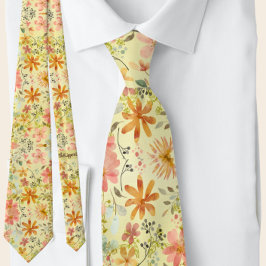 Mooie Peach Gele Zomer Bloemen Waterverf Stropdas