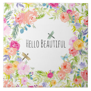 Mooie Peach Pink Gold Yellow Waterverf Floral Tegeltje