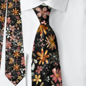 Mooie Peach Zwarte Zomer Bloemen Waterverf Stropdas