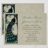 Mooie Peacock Art Nouveau bruiloft Kaart (Voorkant / Achterkant)