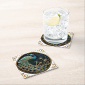 Mooie Peacock Blauw Goud Turquoise Art Deco Kartonnen Onderzetters (Insitu)