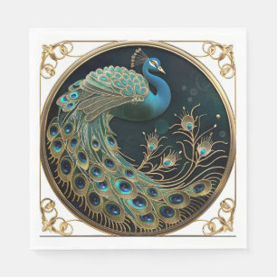 Mooie Peacock Blauw Goud Turquoise Art Deco Servet
