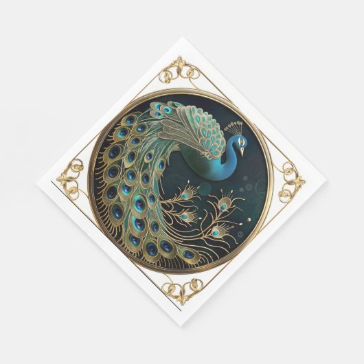 Mooie Peacock Blauw Goud Turquoise Art Deco Servet (Hoek)
