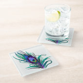 Mooie Peacock Feather Glazen Onderzetter (Schuin)
