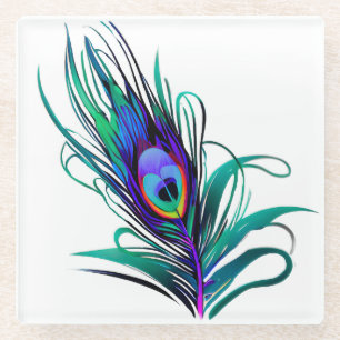 Mooie Peacock Feather Glazen Onderzetter