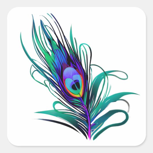 Mooie Peacock Feather Vierkante Sticker (Voorkant)