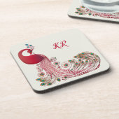 Mooie Peacock Feathers Magnificant Monogrammed Bier Onderzetter (Linkerzijde)