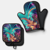 Mooie Peacock Feathers Ovenwant & Pannenlap Set (Voorkant / Achterkant)