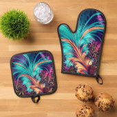 Mooie Peacock Feathers Ovenwant & Pannenlap Set (Top down)