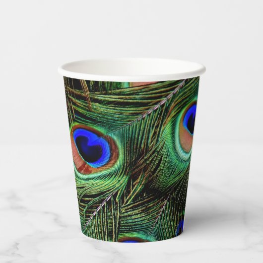 Mooie Peacock Feathers Papieren Bekers (Achterkant)
