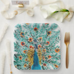 Mooie Peacock Feathers Peafowl Papieren Bordje<br><div class="desc">Wauw je gasten met een verbluffende smaragdgroen en turquoise blauwe pauw,  van een origineel glazen schilderij. Deze peafowlkunst is beschikbaar op overeenkomende producten,  geweldig voor een Indische bruiloft. ©Annabel Potter info op www.animalglassdesigns.com</div>