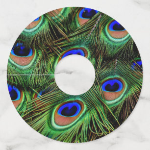 Mooie Peacock Feathers Wijnglaslabel