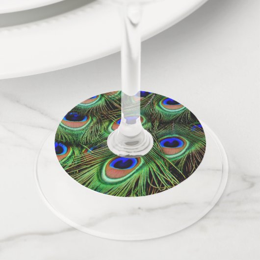 Mooie Peacock Feathers Wijnglaslabel (Dichtbij)