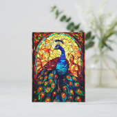 Mooie Peacock Glas in lood Wildlife Art Briefkaart (Staand voorkant)