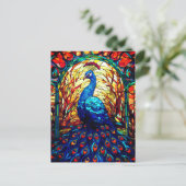 Mooie Peacock Glas in lood Wildlife Art Briefkaart (Staand voorkant)